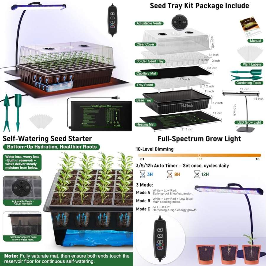 Humidity Dome Kit - 60-Cell Self-Watering Seed Starter Kit with