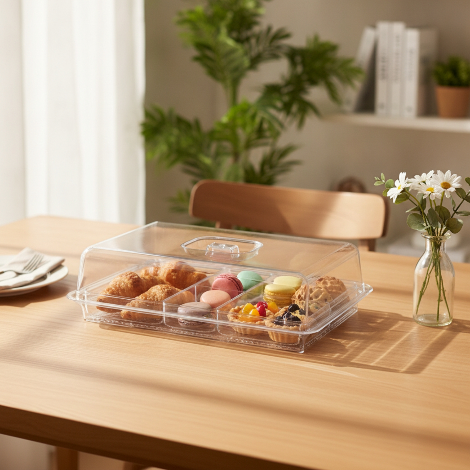 Plastic Dome Clear - Food Cover with Base Dustproof Buffet