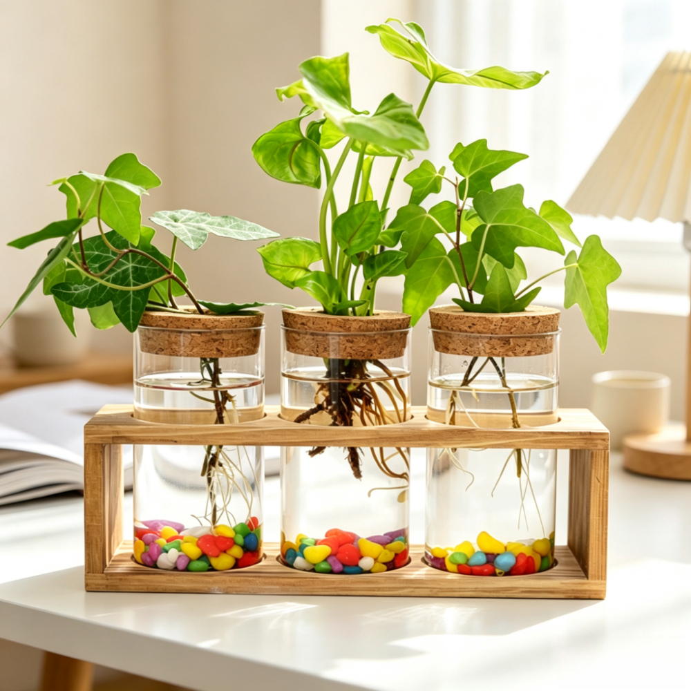 Propagation Station Vase - Minimalist Glass Vase with Wooden Frame