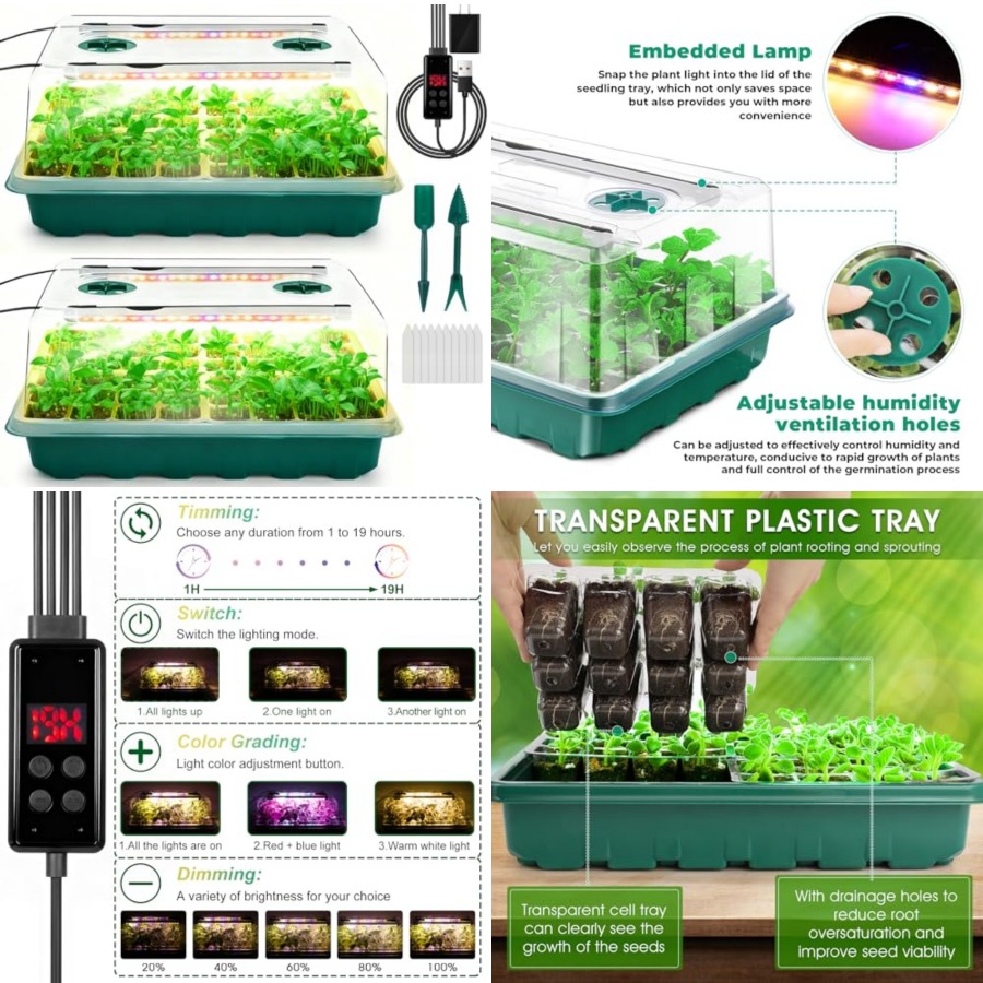 Humidity Dome Kit - Seed Starter Tray with Grow Light,