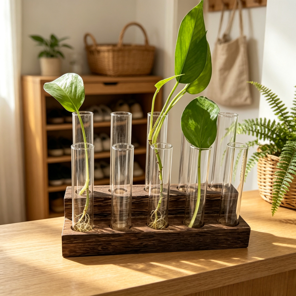 Propagation Station Vase - Creative Glass Test Tubes with Wooden